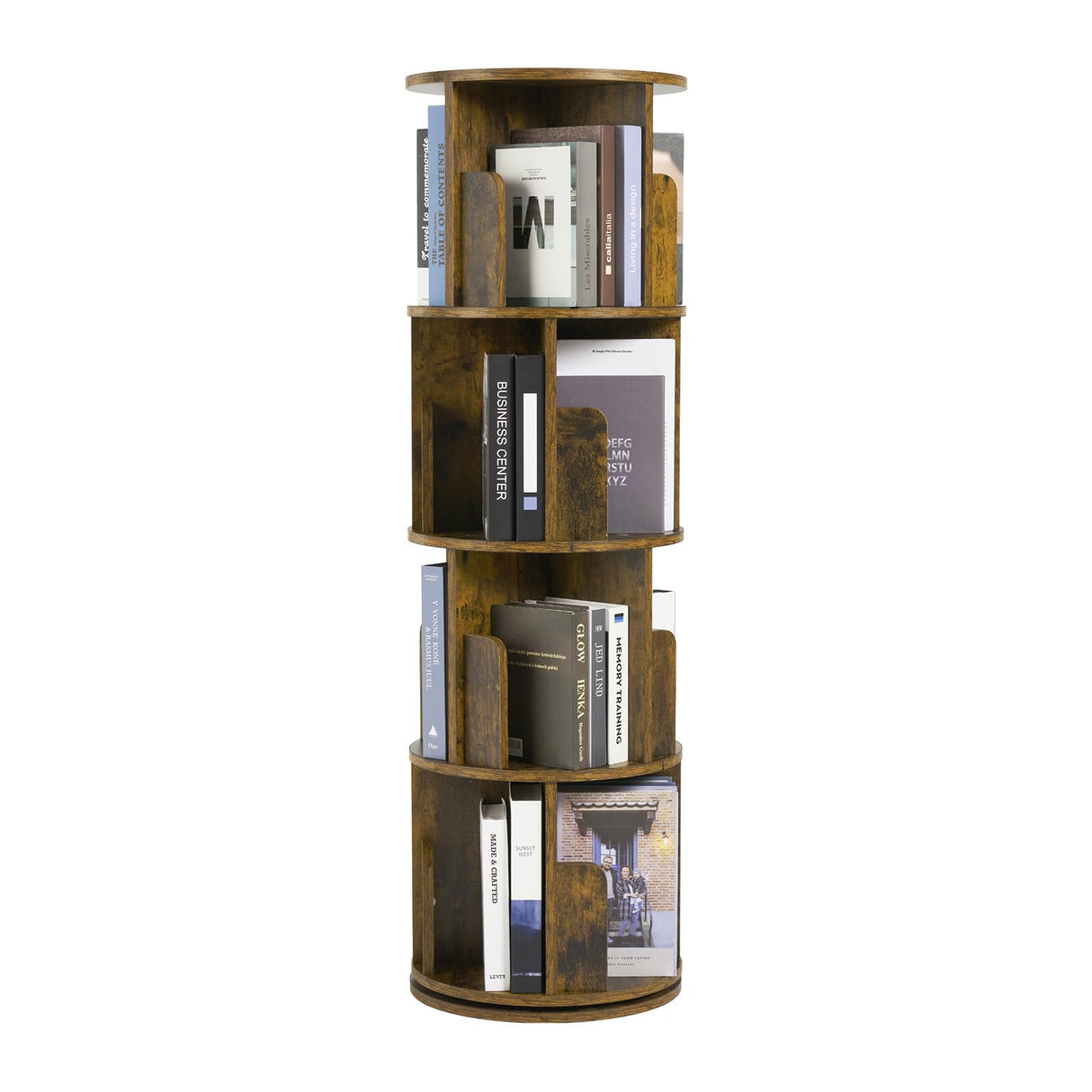 oneinmil Rotating Bookshelf, 360° Rotating Bookcase for Small Space, Corner Bookcase for Bedroom, Living Room, Study Room, 4 Tier, Brown oneinmil