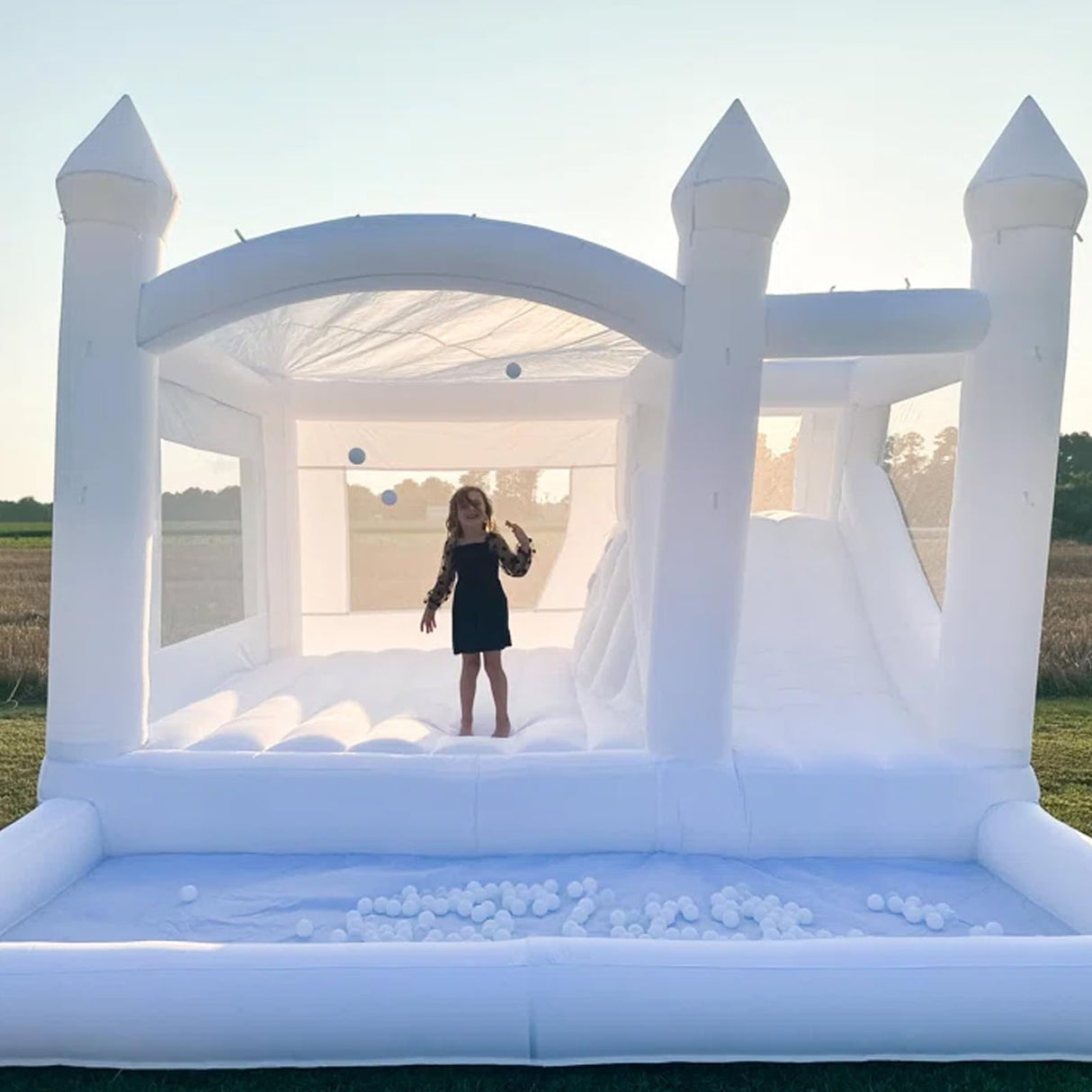 iLink-outer White Bounce House for Big Kids 8-12 with Slide Ball Pit Blower White Oxford Inflatable 15FTx 14FT Kids Birthday Party, Robust and Easy to Install with Repair Kit iLink-outer