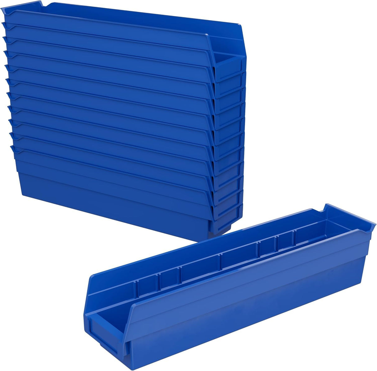 Akro-Mils 30128 Plastic Shelf Bins, Heavy Duty Storage Bins for Garage, Closet, and Drawer Organization, 18-Inch x 4-Inch x 4-Inch, Blue, 12-Pack Akro-Mils
