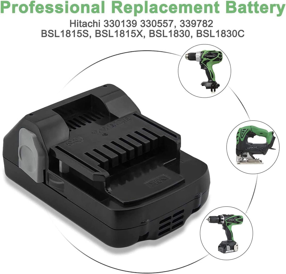 Hanaix 3.0Ah 18V Battery and Charger Set for Hitachi BSL1815X BSL1815S BSL1830 BSL1830C 330139 330557 339782 Li-ion Replacement Battery Hanaix