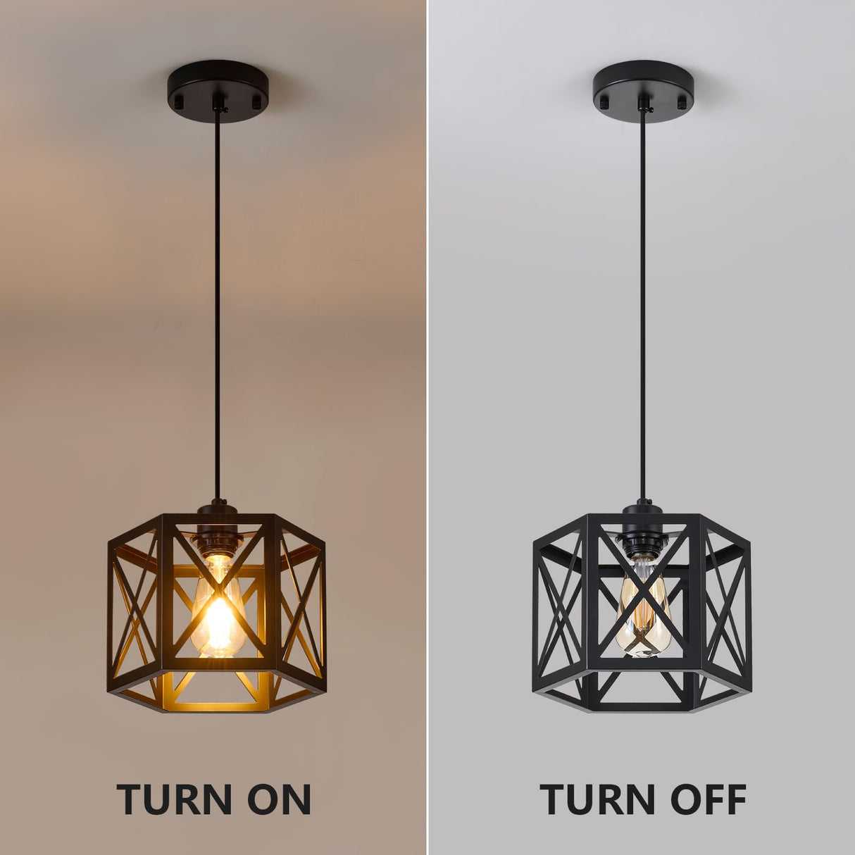 XSDeTu 2 Pack Farmhouse Pendant Lights, Modern Black Hanging Light Fixture with Hexagonal Cage, Industrial Metal Ceiling Lights, Adjustable Lantern Pendant Lighting for Kitchen Island Sink Hallway XSDeTu