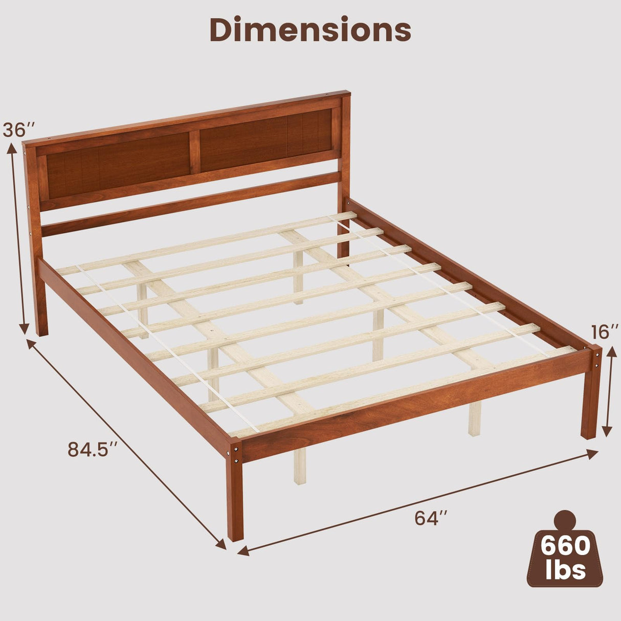 Giantex Queen Wood Platform Bed Frame with Headboard, Mid Century Queen Bed Frame with Wood Slat Support, Solid Wood Foundation with 16" Under Bed Storage, No Box Spring Needed, Easy Assembly Giantex