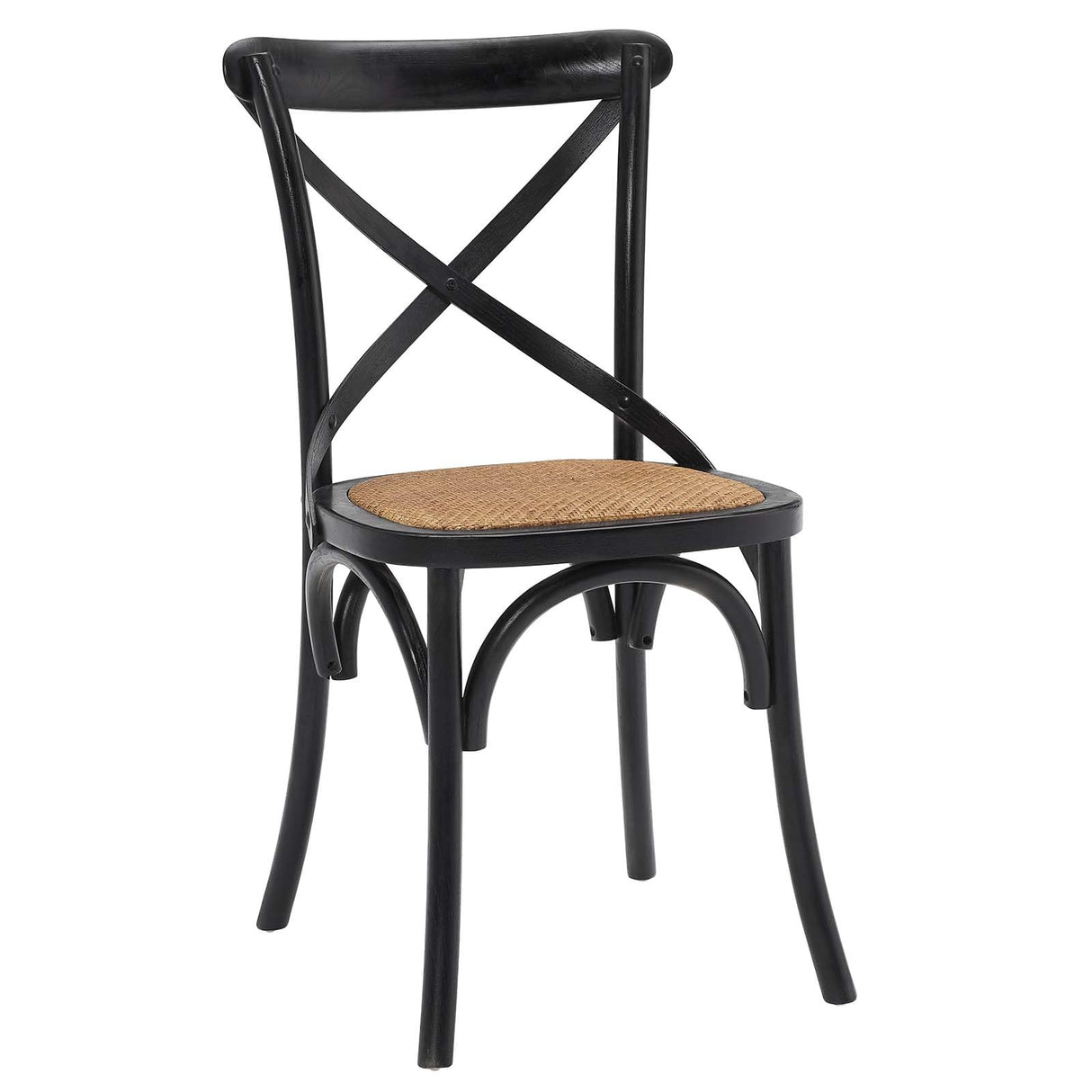 Modway Gear Rustic Modern Farmhouse Elm Wood Rattan Dining Chair in Black Modway