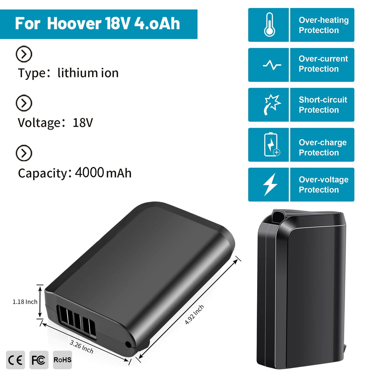 TenHutt 【UPGRADE 4.0Ah !】 18V Lithium Ion Replacement Battery for Hoover 18V Linx Battery Compatible with BH50000 BH50010 BH50015 302723001 BH50020 Cordless Stick Vacuum TenHutt