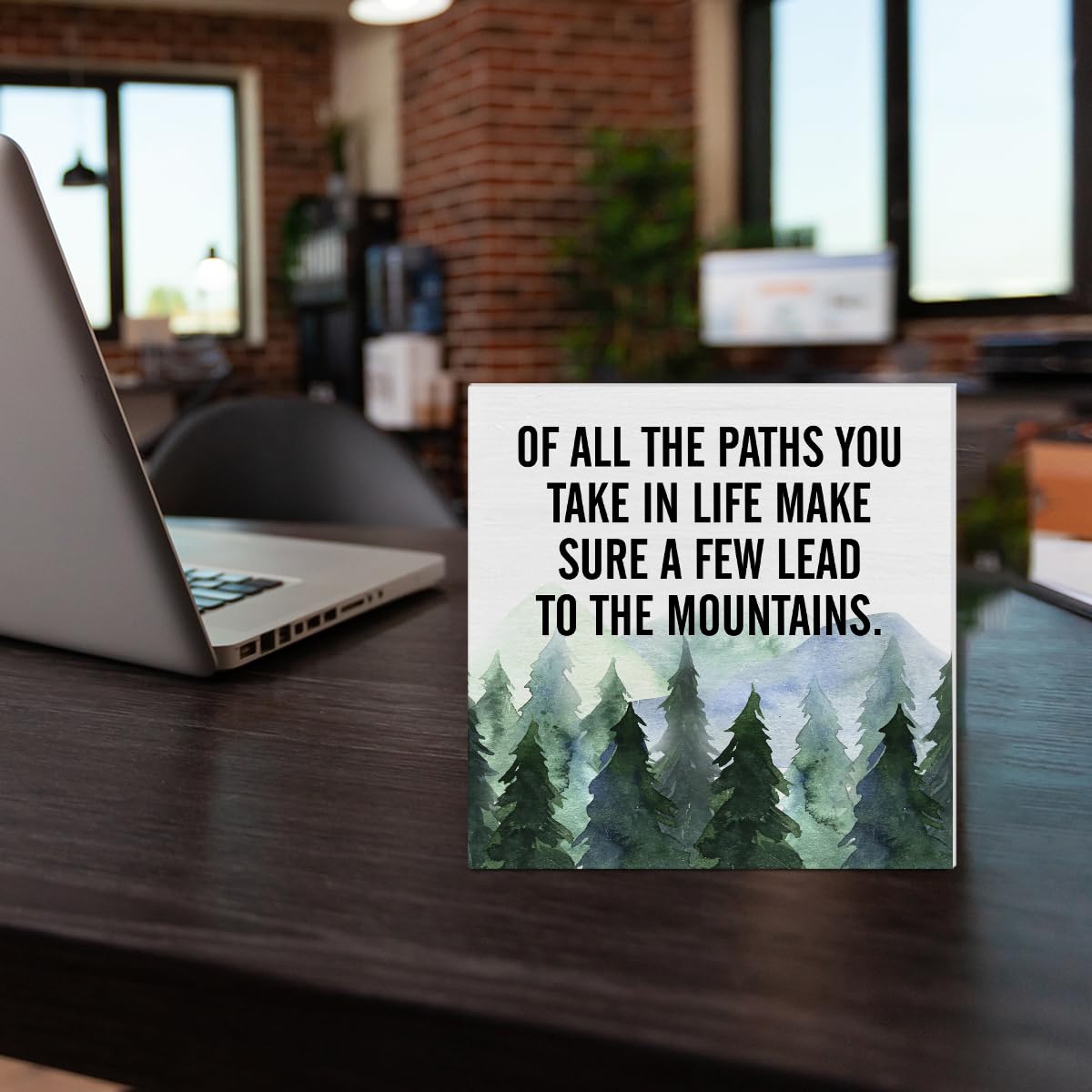 Inspirational Quote Desk Wooden Sign Decor of All the Paths You Take in Life Square Wood Sign Desk Decoration Watercolour Mountain Art Wood Block Box Sign for Shelf Home 5 x 5 Inches YXSEZ