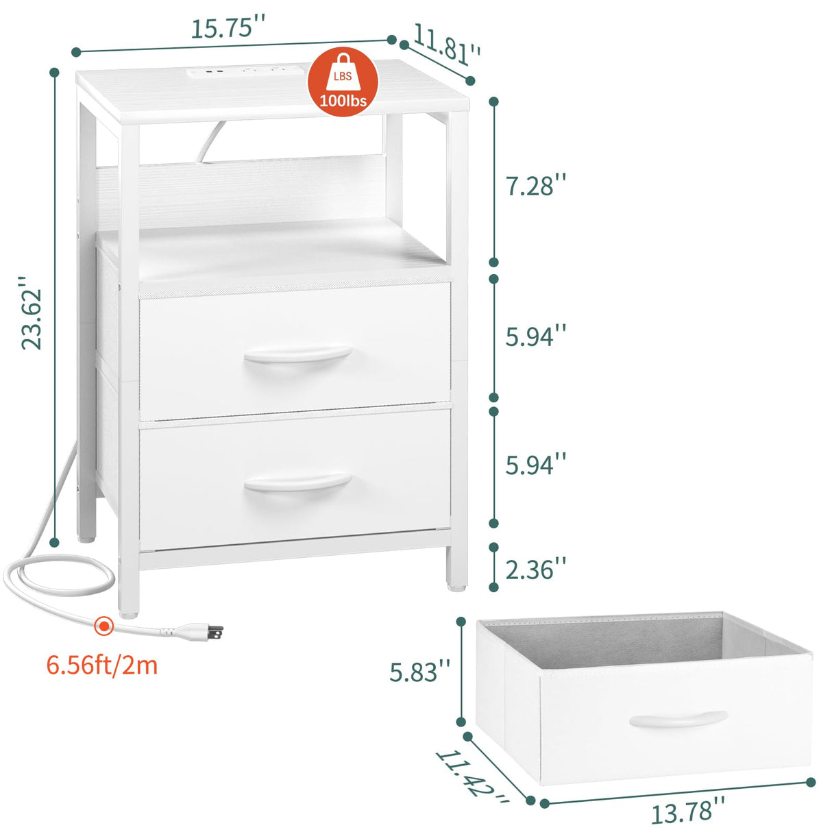 Yoobure Nightstand with Charging Station, LED Night Stand with Fabric Drawers and Storage Shelf for Bedroom, Nightstands Bedside Tables with USB Ports & Outlets, Small Night Stands, Bed Side Table Yoobure