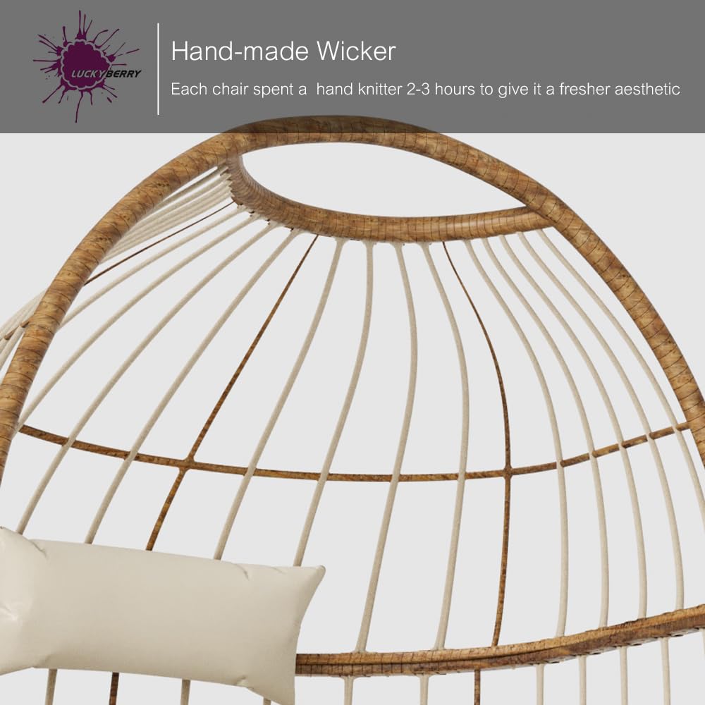 LUCKYBERRY Wicker Egg Chair Rattan Chair Brown, Outdoor Patio Porch Lounge… LUCKYBERRY