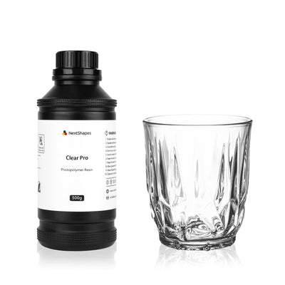 NextShapes Clear Pro 3D Printer Resin, Glass-Like Ultra High Transparency, Non-Yellowing & Non-Brittle, High Precision 405nm UV Curing Resin for LCD/DLP 3D Printing (Clear, 500g)