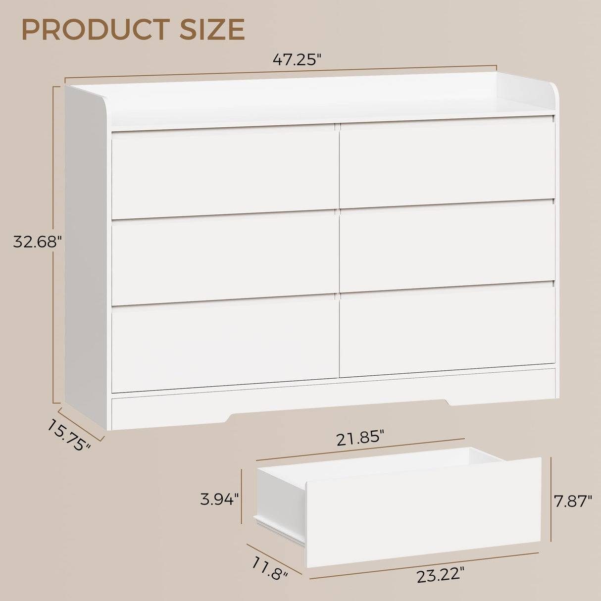 BEWISHOME White Dresser for Bedroom, 6 Drawer Dresser Chest of Drawers, Wood Dressers for Closet, Wide Modern Dressers with Fence for Living Room, Hallway, Entryway, TV Stand, White KCG04W BEWISHOME