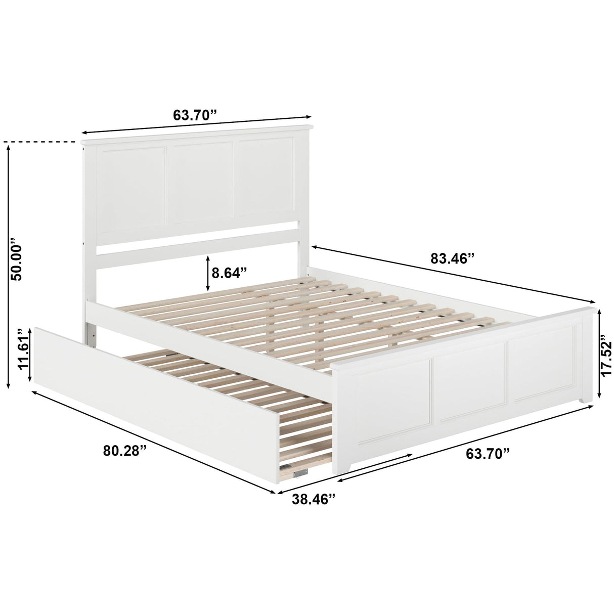 AFI, Madison Queen Platform Bed with Matching Footboard, Twin XL Trundle, and Attachable USB Charger, White AFI