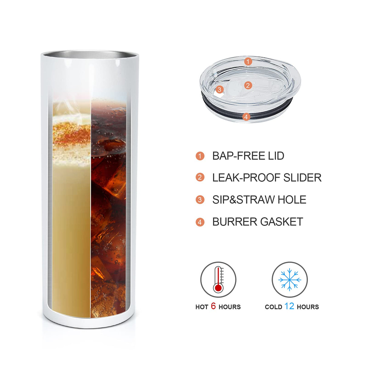 AGH 10 Pack Sublimation Tumblers Blank 20 OZ Straight Skinny Tumbler with Straw, Stainless Steel Double Wall Insulated Tumbler for Tumbler Press Machine AGH