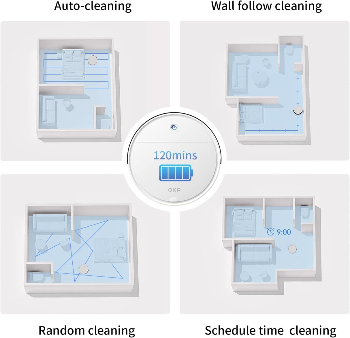 OKP Life K5 Robot Vacuum Cleaner, 120 Min Runtime, Robotic Vacuum Cleaner with WiFi/App/Alexa, Schedule Time, Self-Charging, Mini Design, Quiet, Ideal for Hard Floors, Pet Hair, Carpets OKP Life