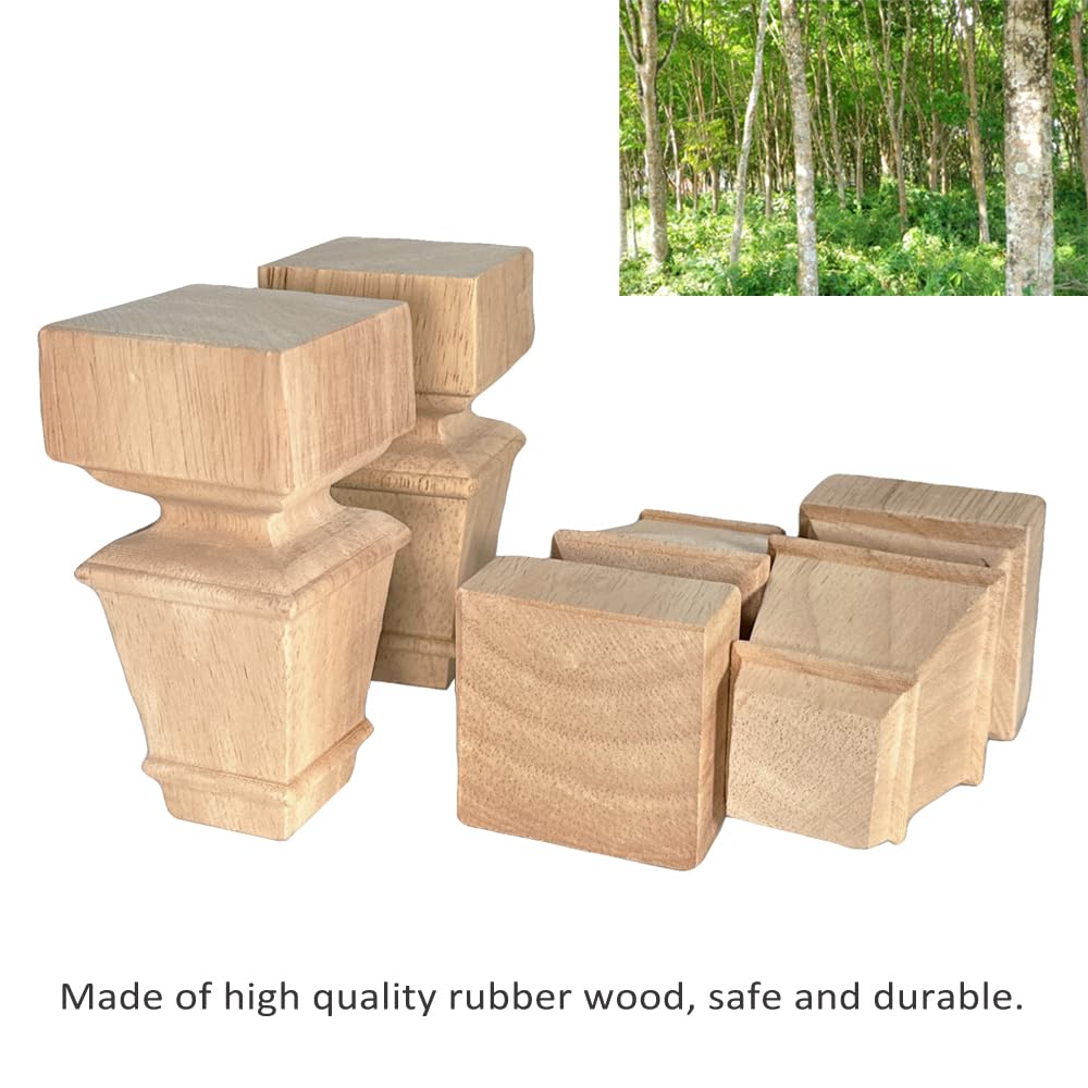 5 Inch Wooden Furniture Legs with Mounting Plates Screws Set of 4 Solid Wood Unfinished European Style Replacement Furniture Feet for Couch Cabinet Aiminjey