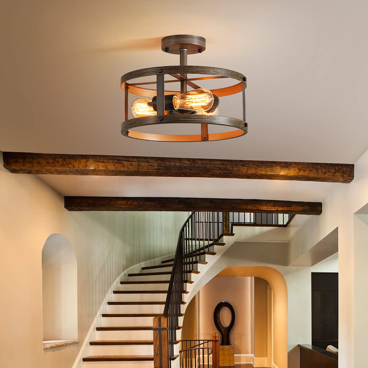 AGV LIGHTING Semi Flush Mount Ceiling Light Fixture, Farmhouse Close to Ceiling Light with There-light AGV LIGHTING