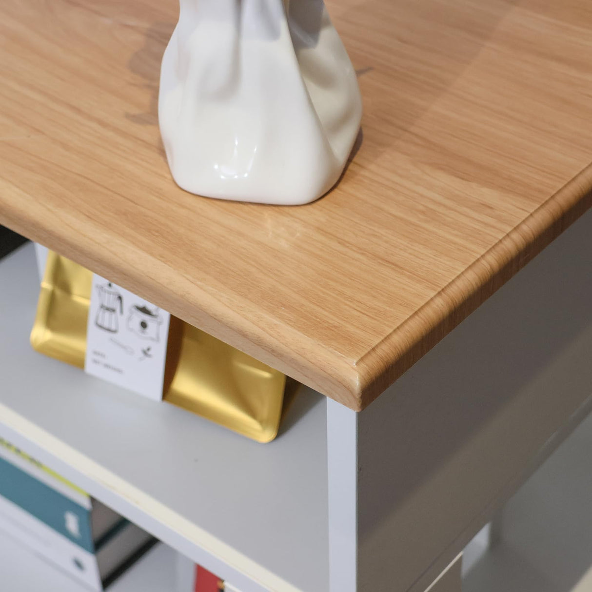 ALBAD Farmhouse Square Coffee Tables Rustic Living Room Center Table with Half Open Storage Space, White & Light Brown ALBAD