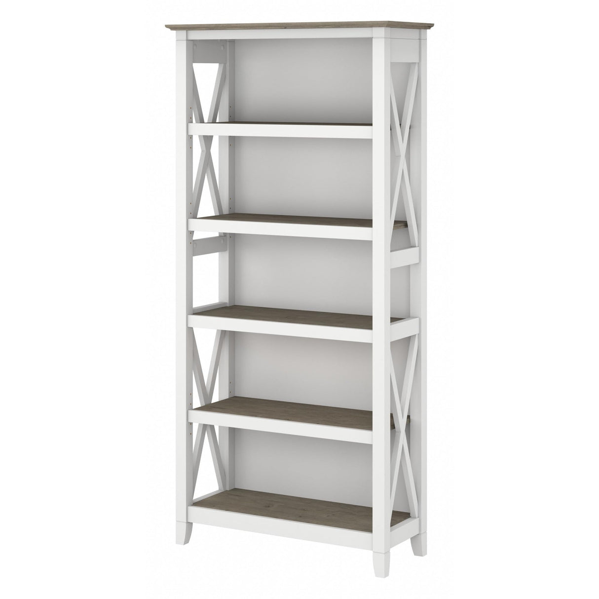 Bush Business Furniture Key West 5-Shelf Bookcase in Shiplap Gray and Pure White Bush Business Furniture