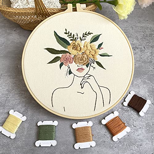Harimau 3 in Beginner Embroidery Kit,Floral Plant Pattern,Cross Stitch Kits, Including Stamped Embroidery Cloth with 3 Embroidery Hoops, Color Threads and Embroidery Kits