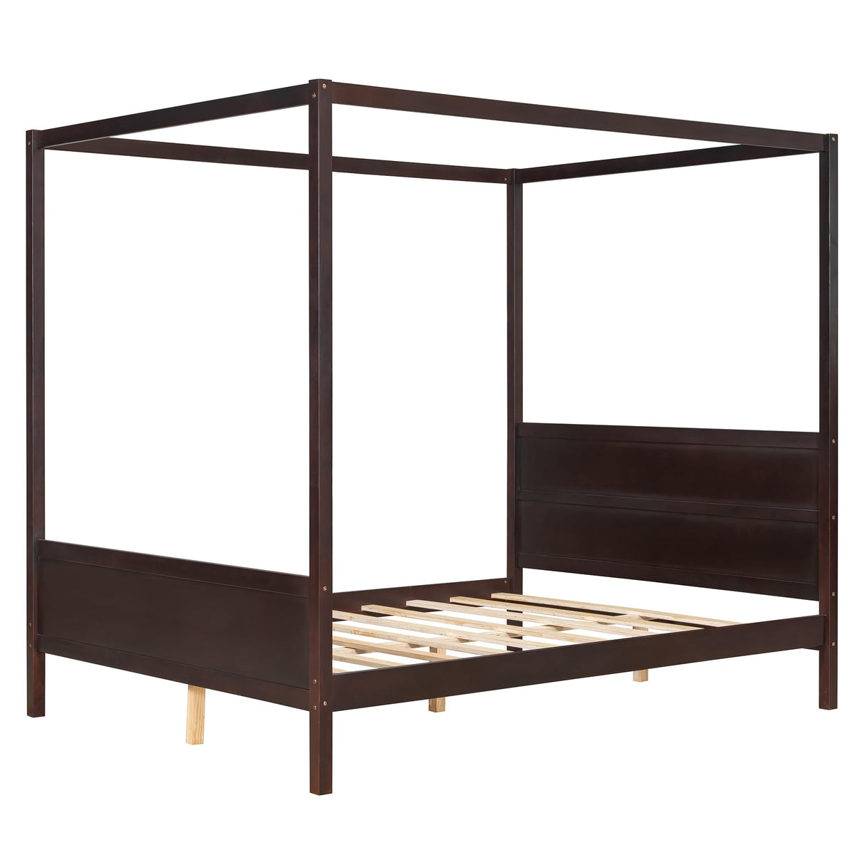 Merax Queen Size Canopy Bed with Headboard and Footboard, Solid Wood 4 Posters Platform Bed with Slat Support Leg, No Box Spring Needed, Espresso Merax