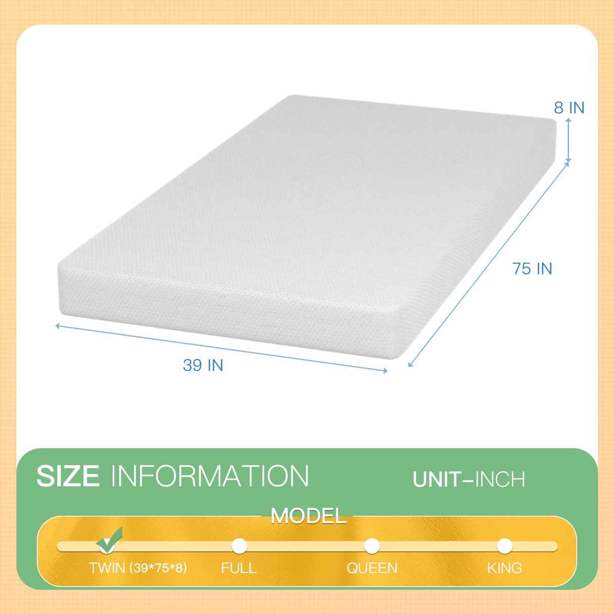 PayLessHere 8 inch Twin Green Tea Memory Foam Mattress Cooling Gel Infused Mattress,Fiberglass Free,CertiPUR-US Certified,Breathable Bed Mattress for Cooler Sleep Supportive,White Twin PayLessHere