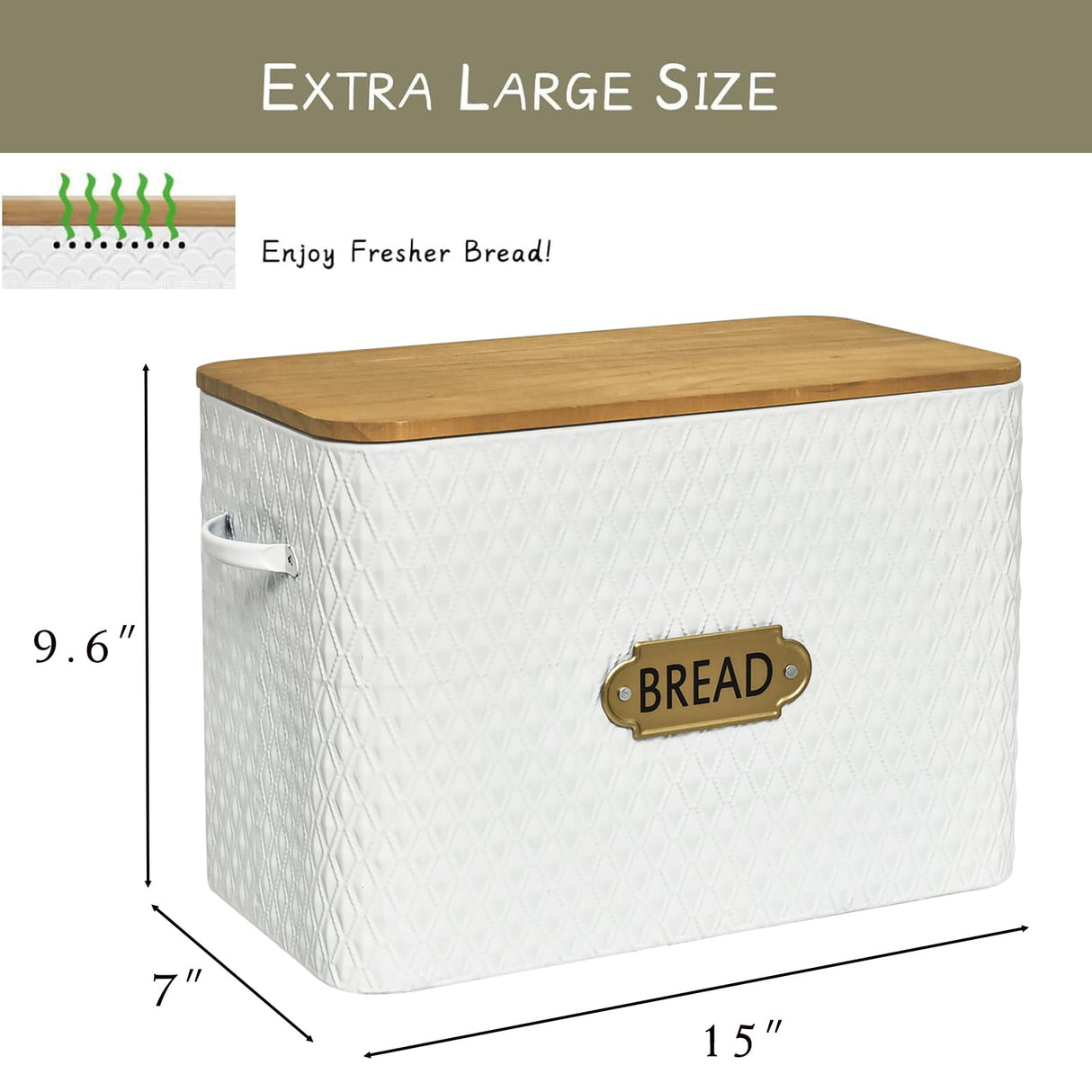 EMAX HOME Farmhouse Style Rectangle Bread Box with Wooden Lid Vertical Spacious Bread Storage Container for Kitchen Countertop White(16.5 * 9 * 6.3 Inches EMAX HOME