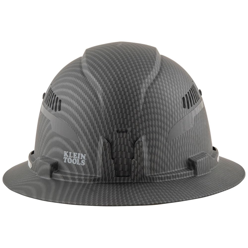 Klein Tools 60347 Hard Hat, Vented Full Brim, Class C, Premium KARBN Pattern, Rechargeable Lamp, Padded Sweat-Wicking Sweatband, Top Pad Klein Tools
