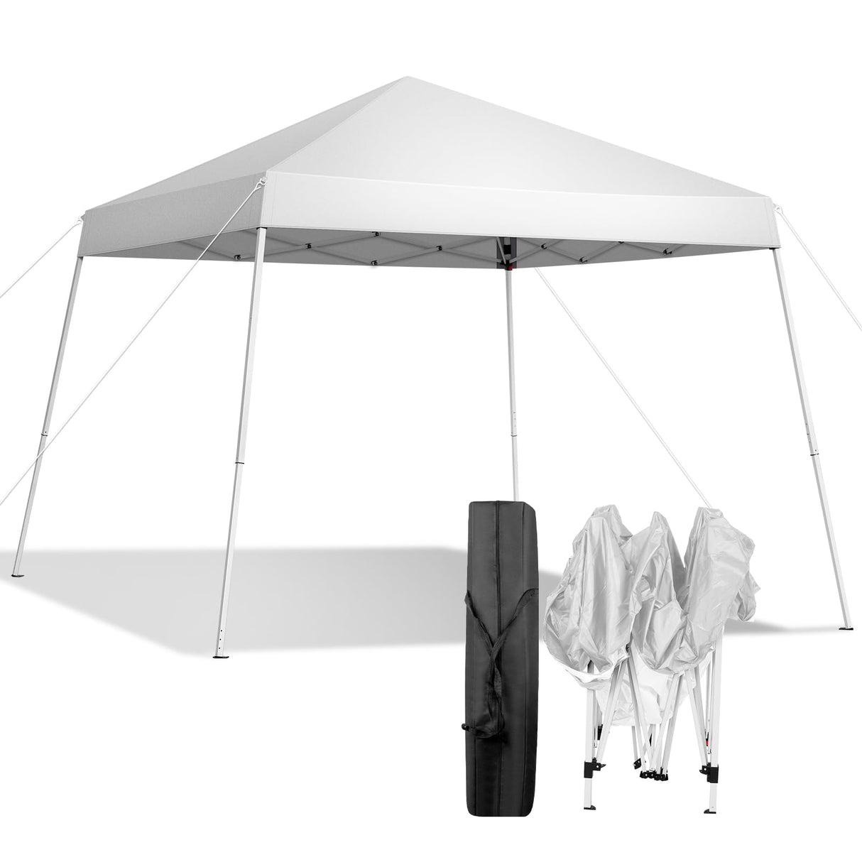 VINGLI 8x8 ft Pop Up Canopy Tent, Easy Up Outdoor Tent Canopy, Foldable Portable Canopies for Camping, Patio, Outdoor Gazebo Slant Legs, Outdoor Instant Shelter Canopies with Carry Bag, White VINGLI