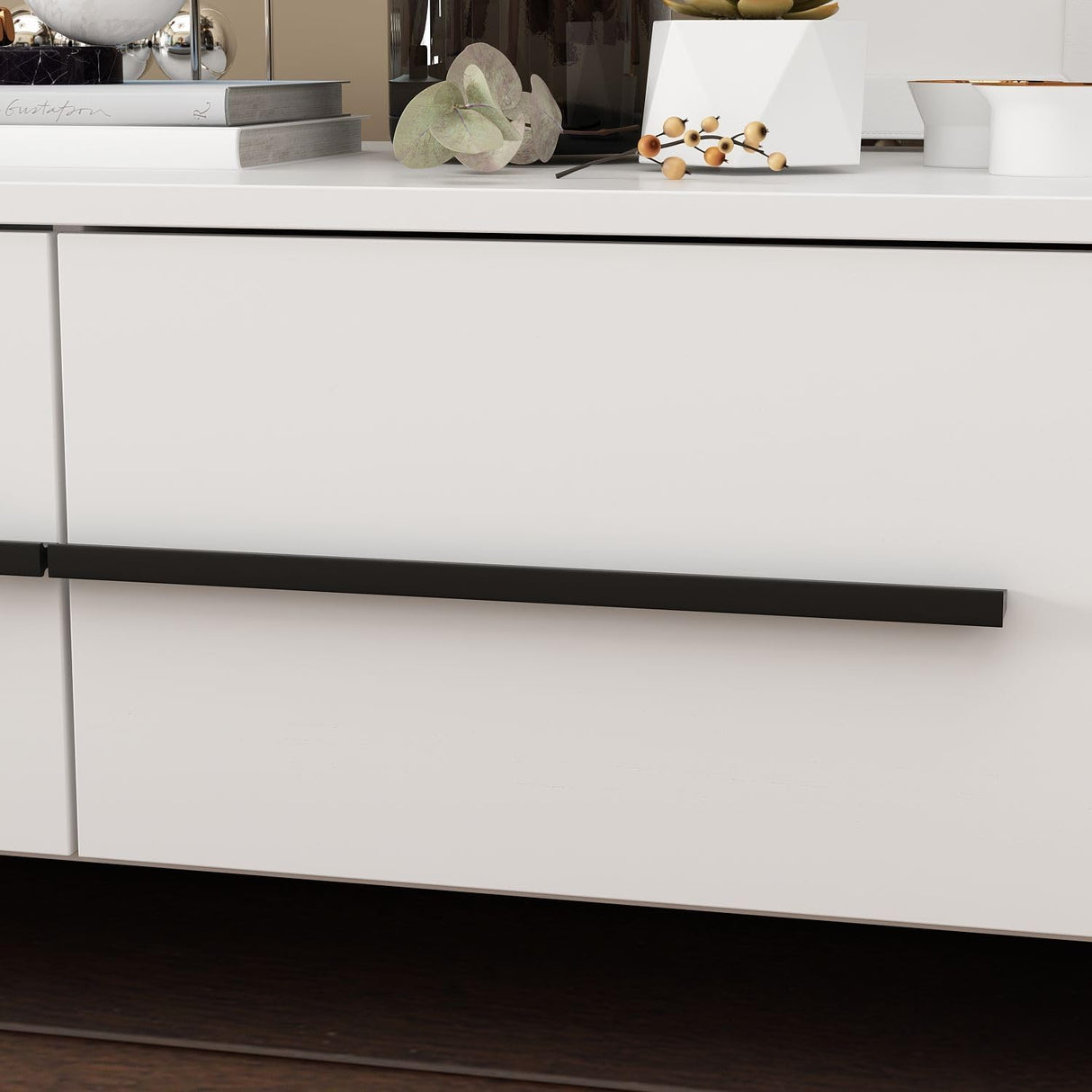 FAMAPY Modern TV Console Extendable Media Console, Adjustable Length, Contemporary Entertainment Center with Drawers and Legs, for Living Room White and Black (95”-133.9”W x 15.2”D x 13.1”H) FAMAPY