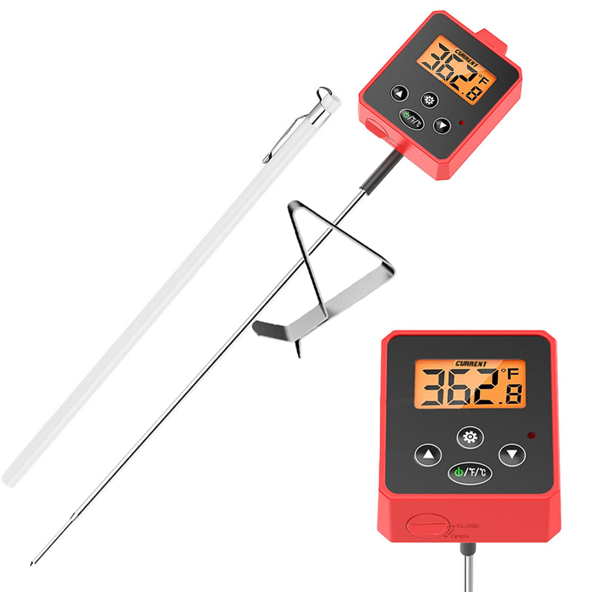 Digital Candy Thermometer with Pot Clip,Alarm Function,10'' Long Probe,Rotatable Display, Programmable Instant Read Food Candy Thermometer for Candy Making,Candle Smoker, Oil Cooking Efeng