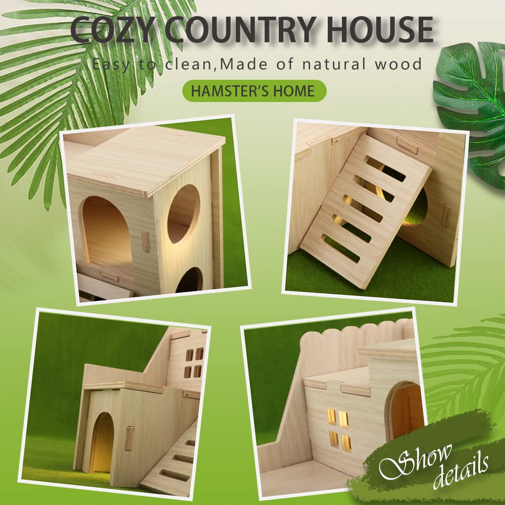 Tiny Hamster Maze Wood House Fun Slide House Double-Decker Hut for Dwarf Gerbil Mouse Mice Rat Small Animals(Only for Small Hamster) kcrygogo