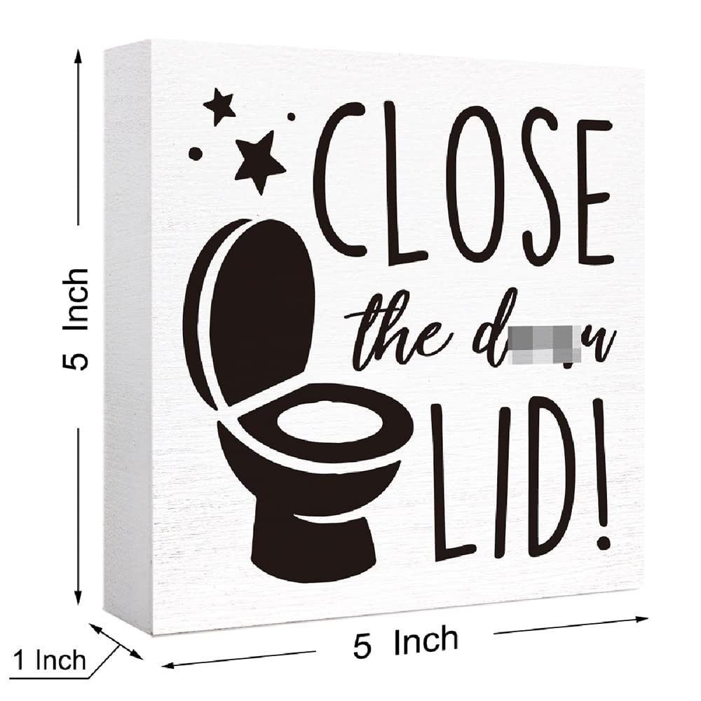 Funny Bathroom Wood Sign Close the Damn Lid Wood Block Sign for Bathroom Shelf Toilet Restroom Home Tabletop Desk Decor,Farmhouse Bathroom Wooden Box Sign SJNH