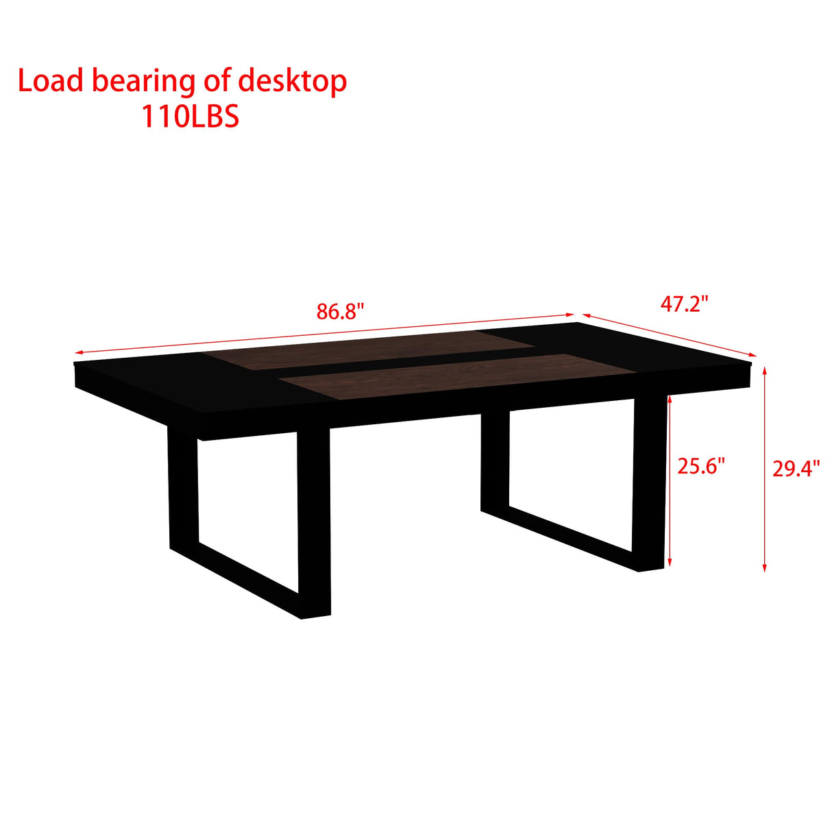 WOODTIME 86.6" W Dining Table for 8-10 People, Versatile Modern Wooden Dinner Table Kitchen Table for Dining Room Conference Room, Black & Brown WOODTIME