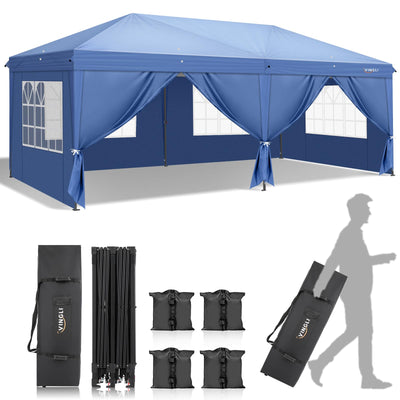 VINGLI 10x20 Pop Up Canopy Tent with Sidewalls, Outdoor Gazebo Canopy Tent, Patio Event Tents Outdoor Commercial Canopy for Parties (Blue)