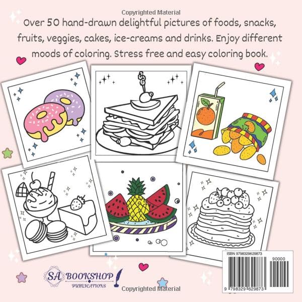 Food and snacks coloring book: Over 50 bold easy and simple drawing for kids and adults WoodArtSupply