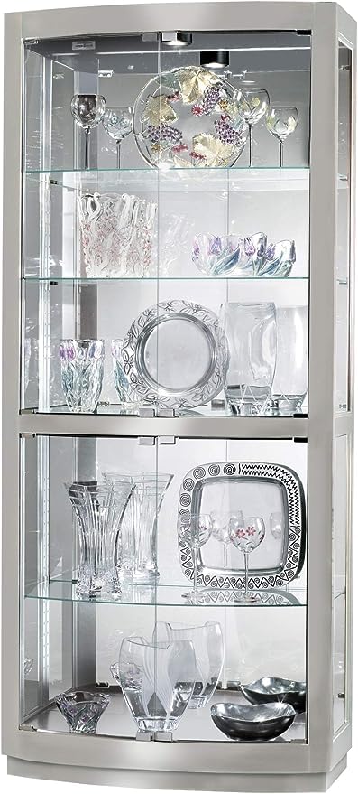 Howard Miller Campbell Curio Cabinet II, Illuminate Storage Cabinets - Metal Pad Lock with Halogen Lights - Silver Finishing Best for Decorative Items, Living Room, Office & Home Decor Howard Miller