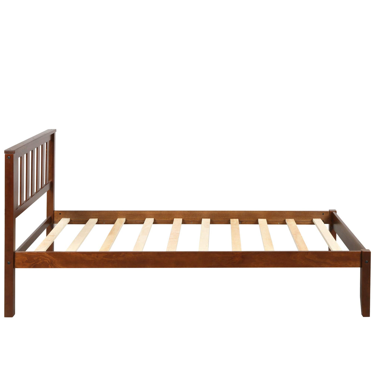 SOFTSEA Twin Platform Bed Frame with Storage, Farmhouse Bed Frame with Headboard for Kids Teens, Wood Slats, Easy Assembly, Walnut SOFTSEA