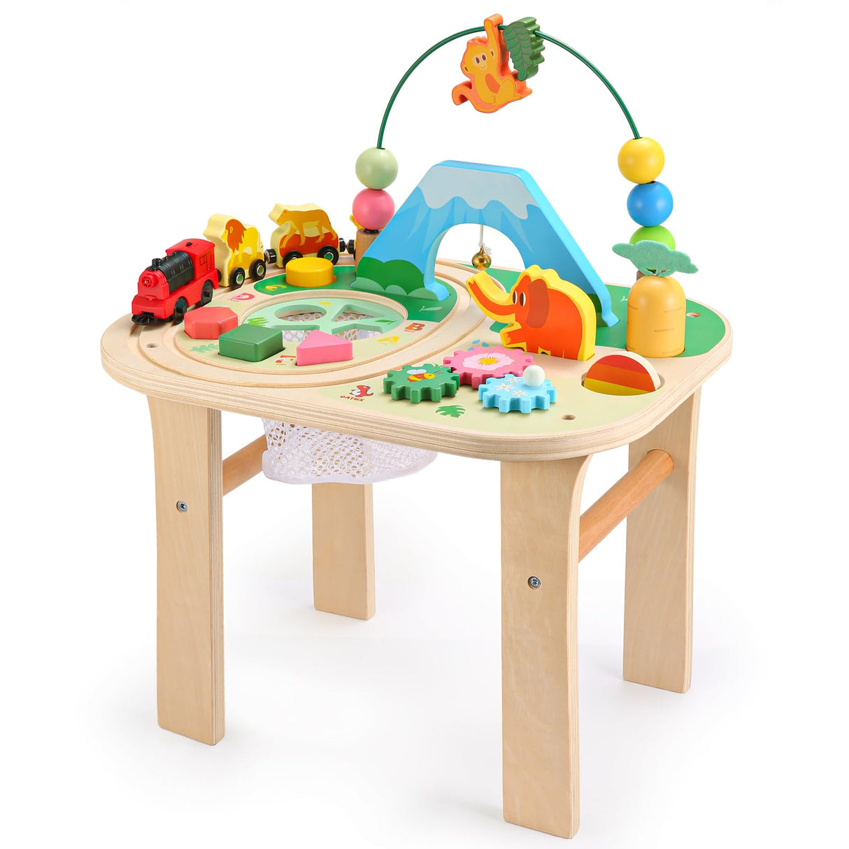 oathx Activity Table for 1+ Year Old, 9 in 1 Wooden Montessori Toys with Bead Maze Shape Sorter Flip Mirror Train Toy, Baby Sensory Play Table Toddler Toys 1st Birthday Gifts for Girls Boys Kids oathx