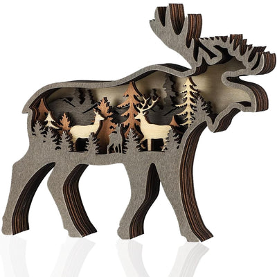 3D Wooden Sculptures Ornament for Decor, Multi-Layer Animal Forest Wood Carving Decoration Statues for Home Living Room Bedroom Office Desk, Gorgeous Gift for Friends Family Christmas Birthday(Deer)