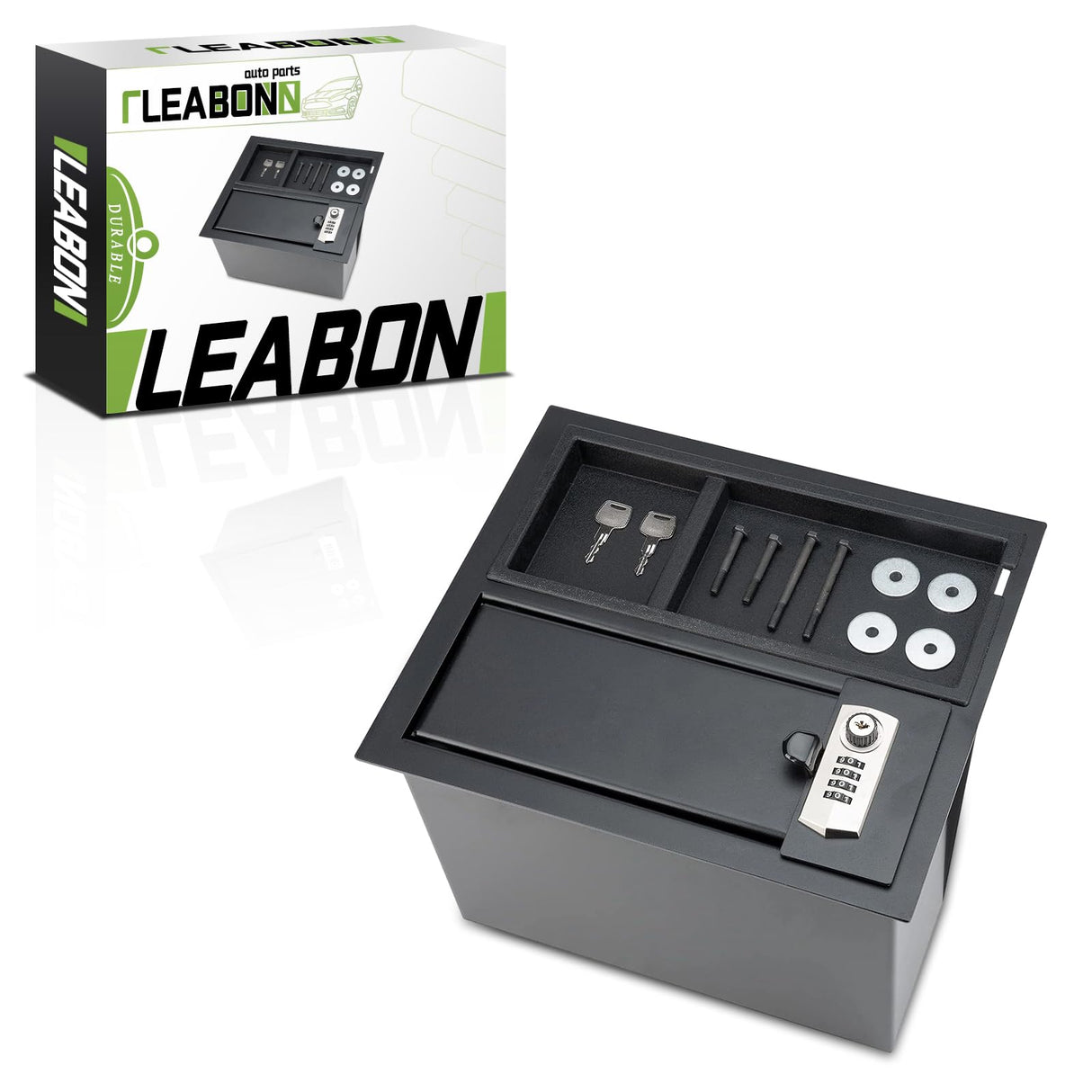 LEABON Center Console Safe Guns Storage Box Compatible with 2014-2022 Toyota Tundra 5.7L V8, with 4-Digit Combo Lock, 2 Keys, Organizer Coin Tray - 00016-34174 (classic) LEABON