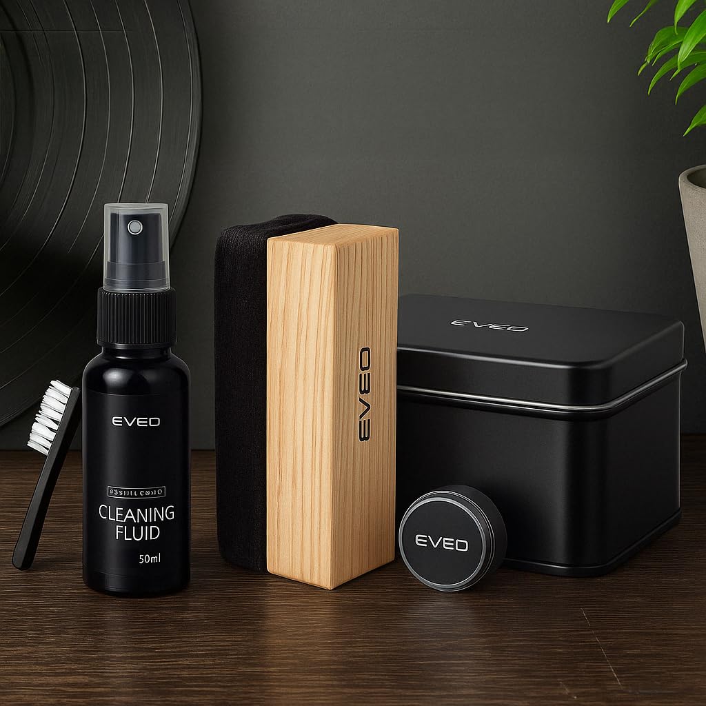 EVEO Vinyl Record Cleaning Kit - 4-in-1 Premium Vinyl Record Cleaner & Vinyl Cleaning Kit with Velvet Brush, Vinyl Cleaner Liquid, Duster & Turntable Stylus Gel EVEO