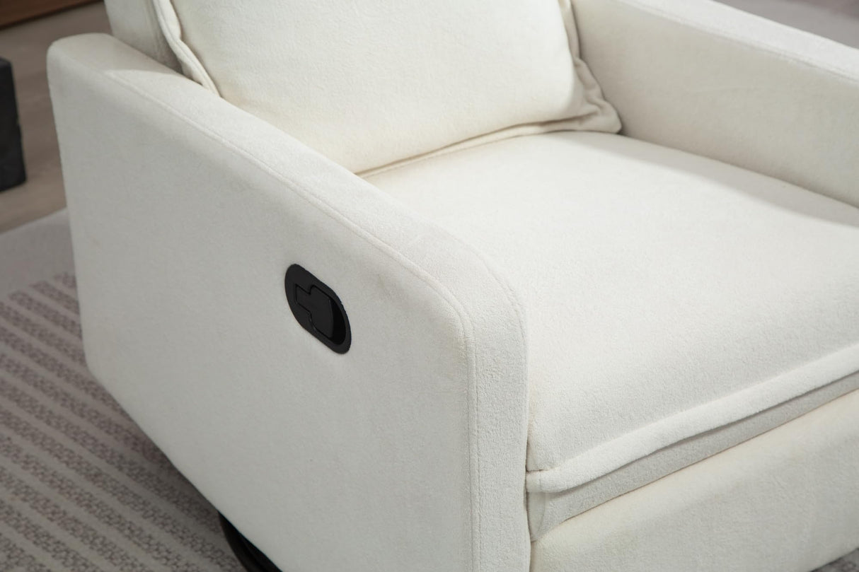 LITVZ Manual Swivel Rocking Recliner for Adults, Small Plush Wall Hugger Reclining RV Chair, 270° Glider Swivel Recliner Chair with Foot Rest for Nursery, Living Room and Small Places (White) LITVZ