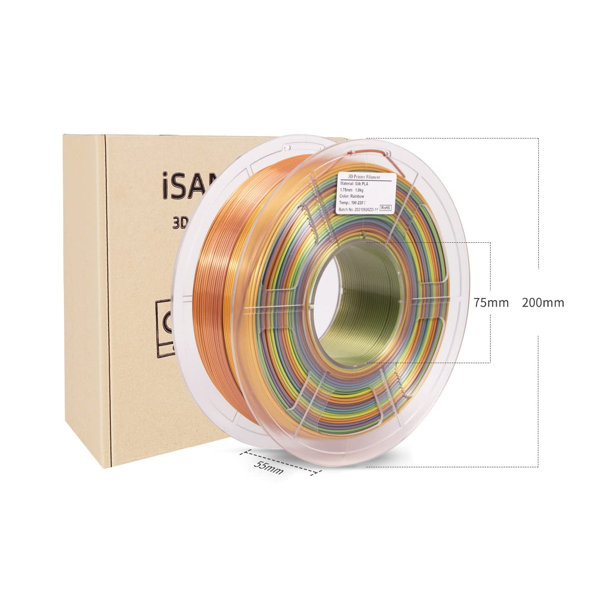 3D Printer Filament, Silk Rainbow PLA Filament 1.75 mm, Color Change Filament Dimensional Accuracy +/- 0.03 mm, 1 KG Spool, PLA Rainbow Silk Multicolor iSANMATE