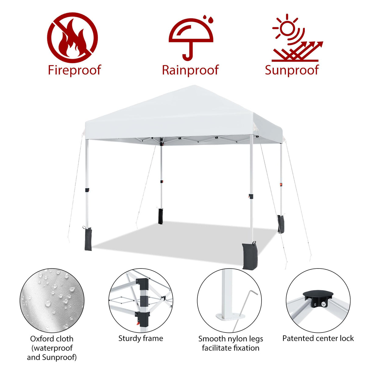 8 * 8FT Pop Up Canopy Tent for One Person Setup,Instant Portable Commercial Canopy Tent,Outdoor Easy Up Tent w/1-Button Push,Wheeled Bag,4 Sandbags,Bonus 8 Stakes and 4 Ropes-White PhoenixCrest