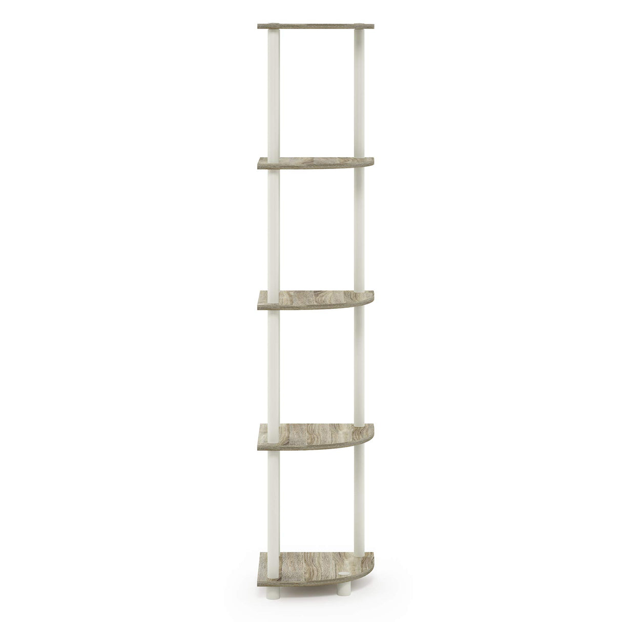 Furinno Turn-N-Tube 5 Tier Corner Display Rack Multipurpose Shelving Unit, 1-Pack, Sonoma Oak/White Furinno