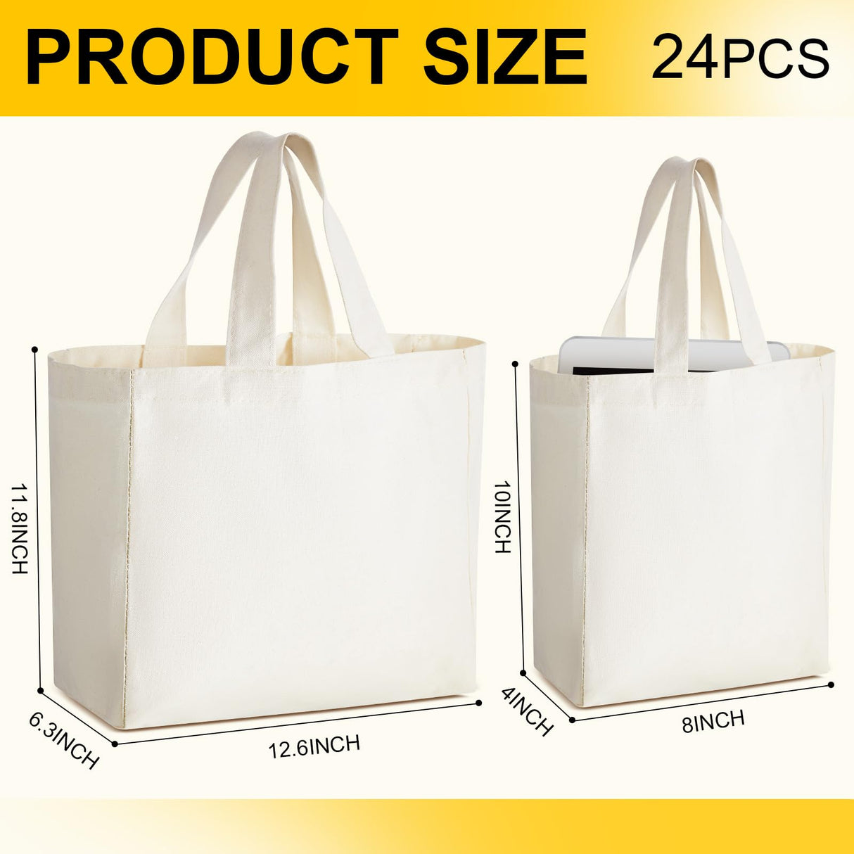 Amylove 24 Pcs Mini Tote Bag Sublimation Blank Canvas Tote Bags Reusable Grocery Bags DIY Sack Goody Bag for Christmas Party Event Bag(8 x 10 x 4 Inch,Natural Color) Amylove