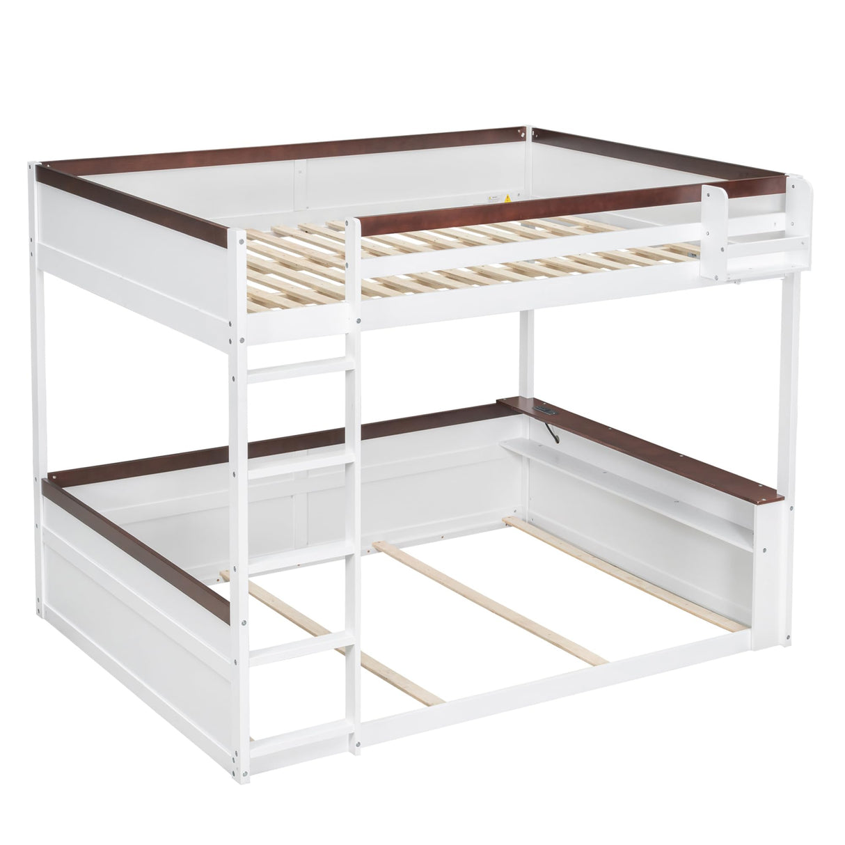 Harper & Bright Designs Low Bunk Bed with Storage Shelves, Wood Bunk Bed with USB Charging Station and LED Light, Queen Over Queen Bunk Beds for Adults, Kids, Teens, White Harper & Bright Designs