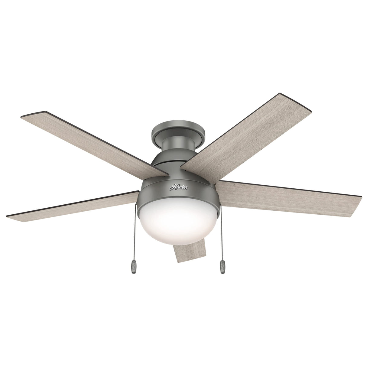Hunter 59270 Anslee Indoor Low Profile Ceiling Fan with LED Light and Pull Chain Control, 46", Matte Silver Finish Hunter