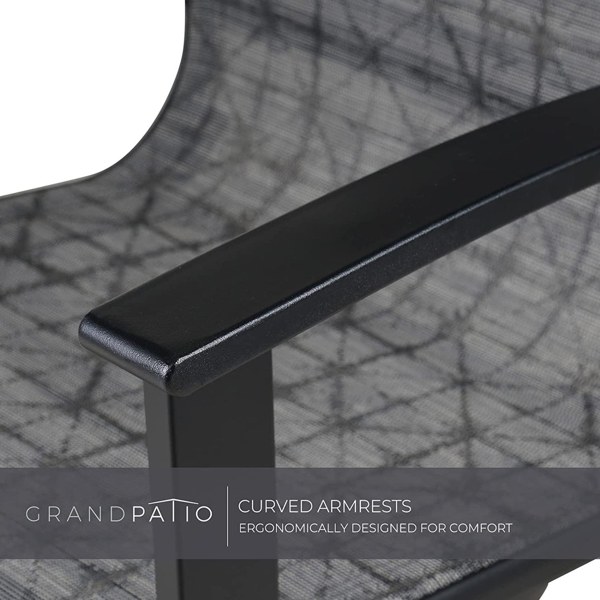 Grand patio Outdoor Dining Set for 6, Patio Dining Set with 6-Piece Mesh Sling Rocking Chairs, 1-Piece Large Rectangular Woodgrain Dining Table with Umbrella Hole, Black & Grey Plaid Grand patio