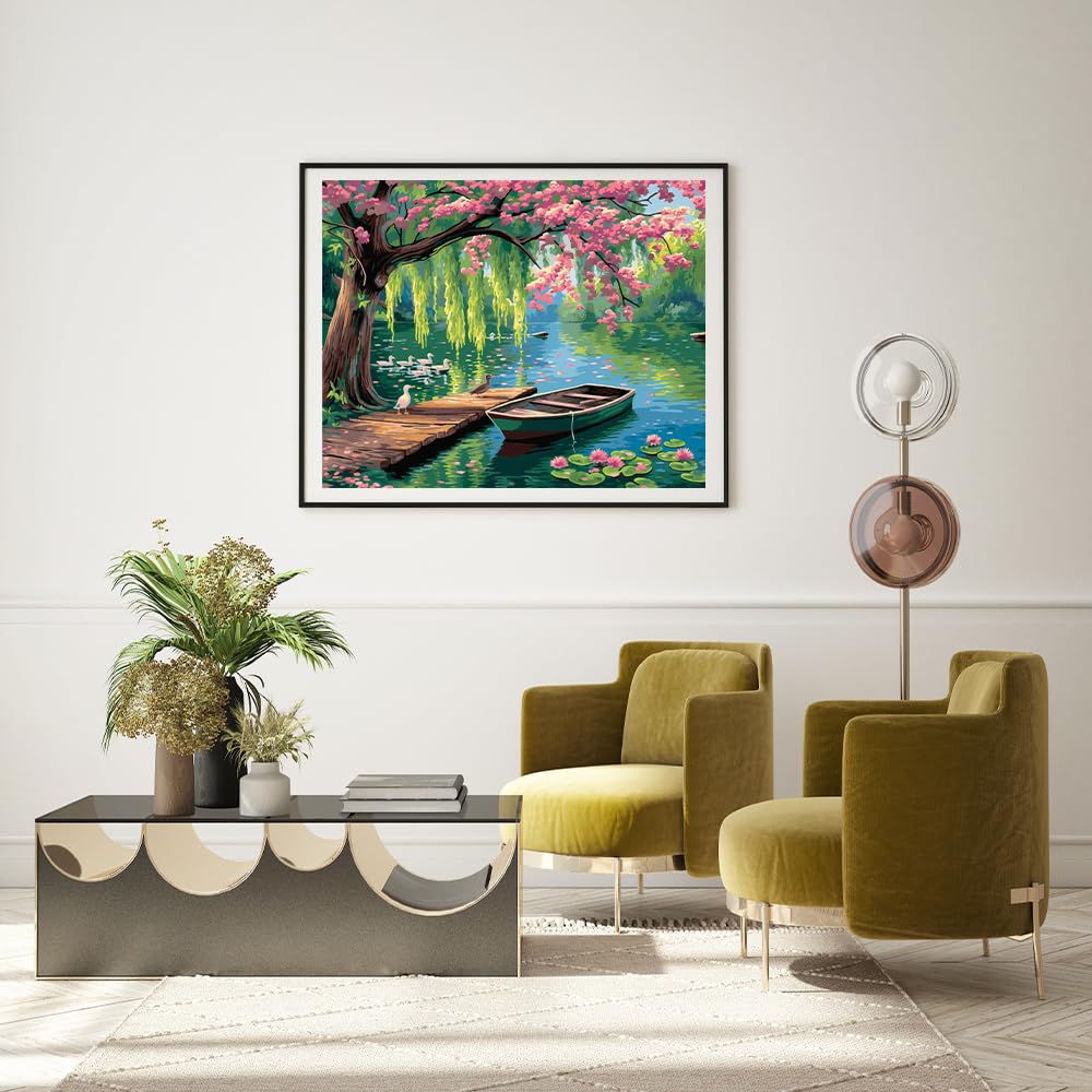 Natuyalo Paint by Numbers for Adults - DIY Adult Paint by Number Kits Painting on Canvas Willow Spring Landscape Painting by Numbers for Beginners, Lakeside Art Craft Kits for Adults (16x20 Inch) Natuyalo