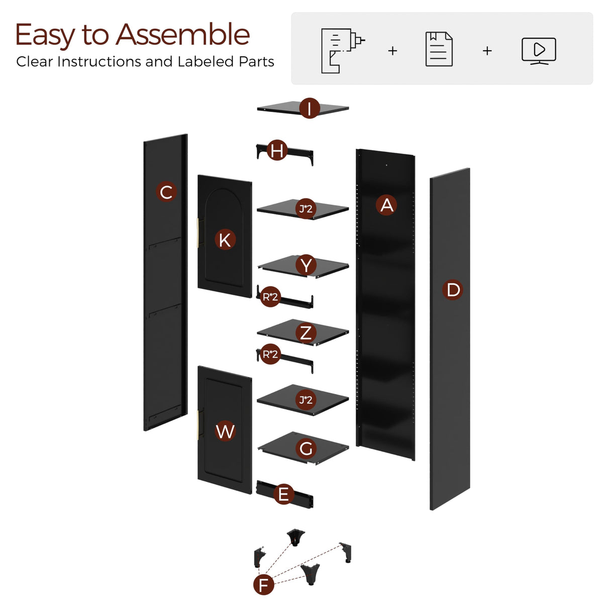 Kubohogar 75" Tall Bathroom Storage Cabinet, Metal Bathroom Floor Cabinet with Doors, Open Space, Adjustable Shelves,Freestanding Narrow Cabinets for Kitchen, Living Room, Laundry, Black Kubohogar