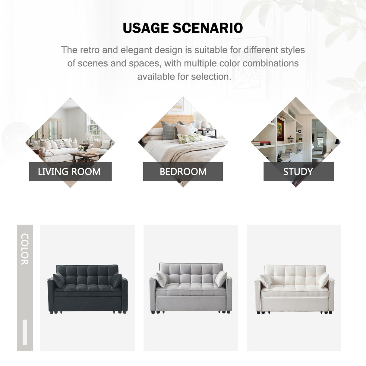 Hixkol Sleeper Sofa Bed, 3 in 1 Sofa Bed Pull Out Couch Bed with Adjustable Backrest, Modern Sofa Bed for Living Room, Convertible Sofa Bed for Bedroom. (White) Hixkol